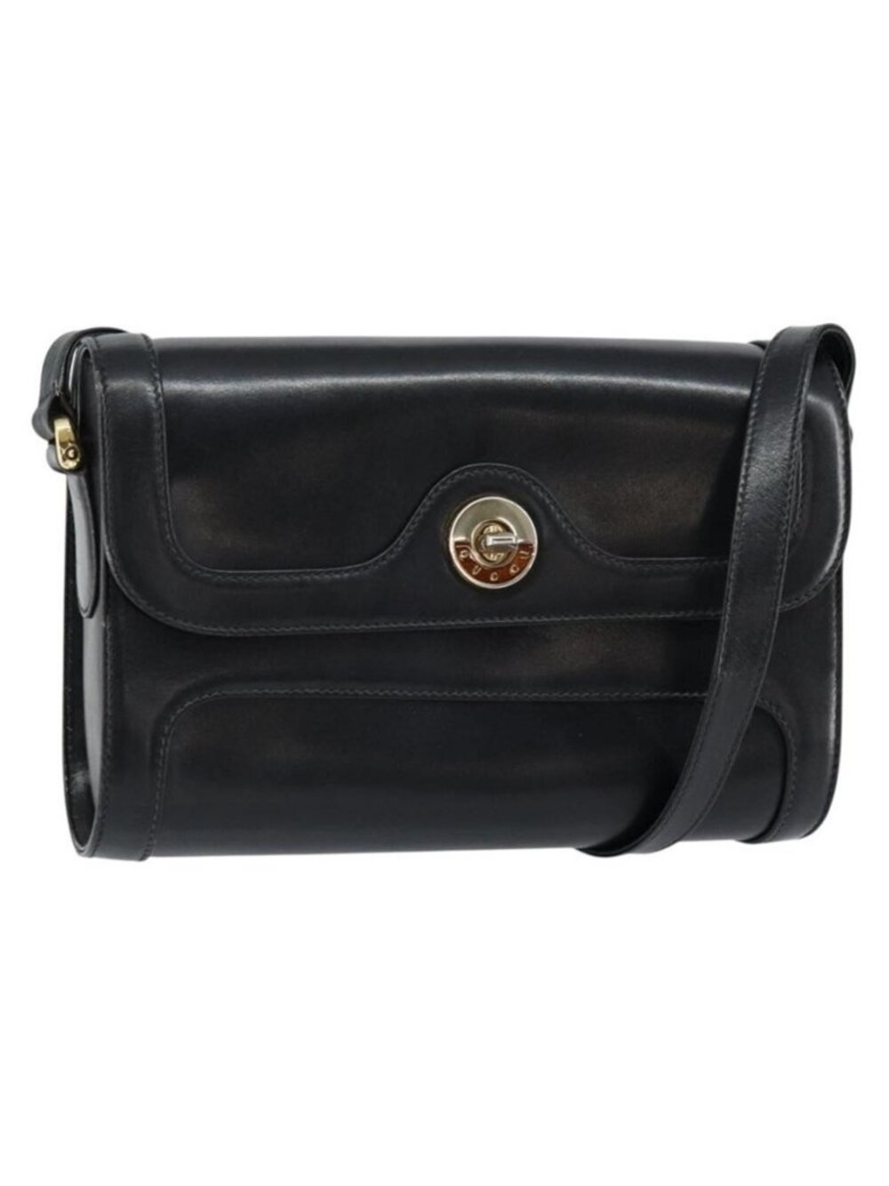 Authentic GUCCI Shoulder Bag Leather Black Gold 001 256 1161